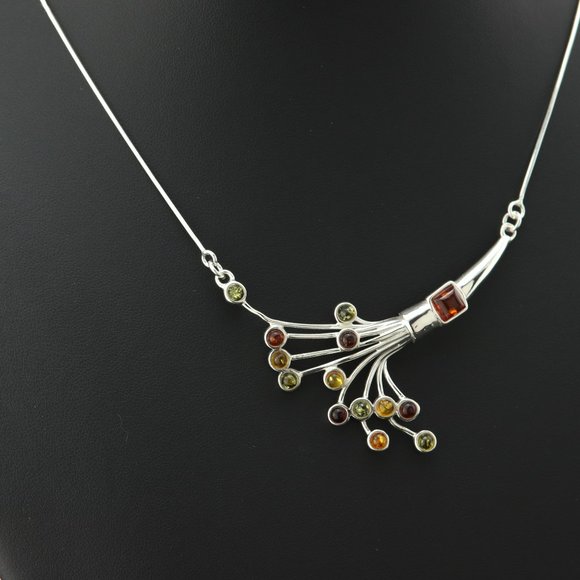 Sterling silver necklace with natural Baltic amber, 925 sterling silver necklace - Picture 7 of 16